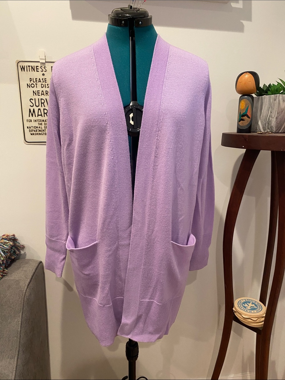 Nordstrom Lavender Open-Front Cardigan with Pockets